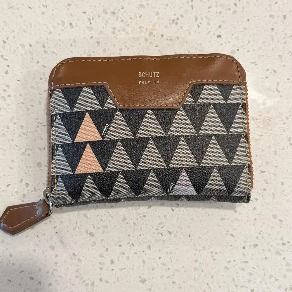 Schutz Wallet Womens Premium Triangle Geometric Zip Around Faux Leather Boho